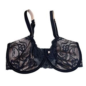 Donna Karan Lace Balconette Bra Womens 32DD Black Intimates Lingerie Sexy